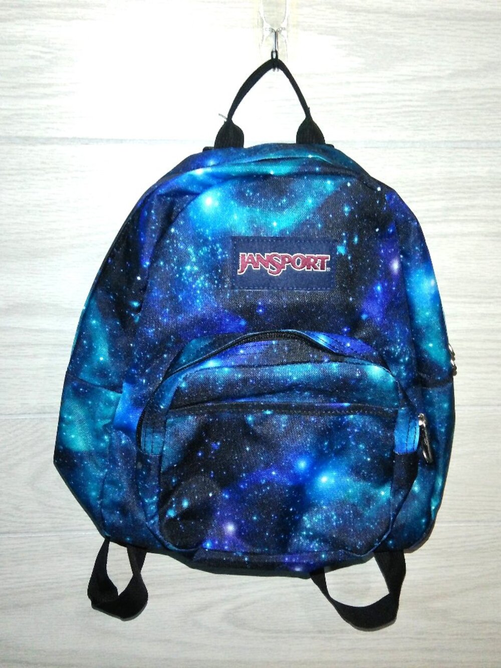 JanSport Half Pint Mini Kid's Backpack Blue, Black Cosmic Galaxy Print 12" x 12"